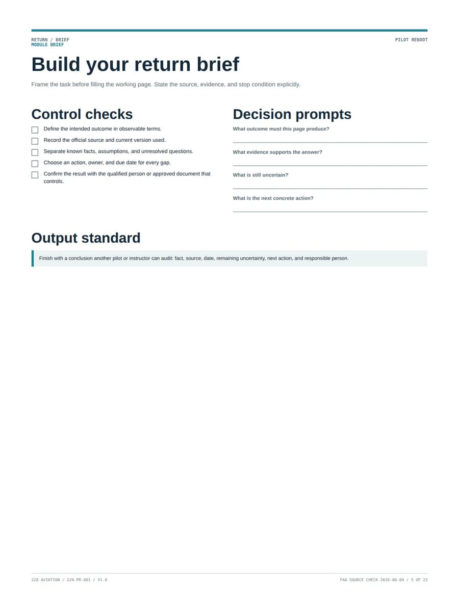 Pilot Reboot status audit worksheet
