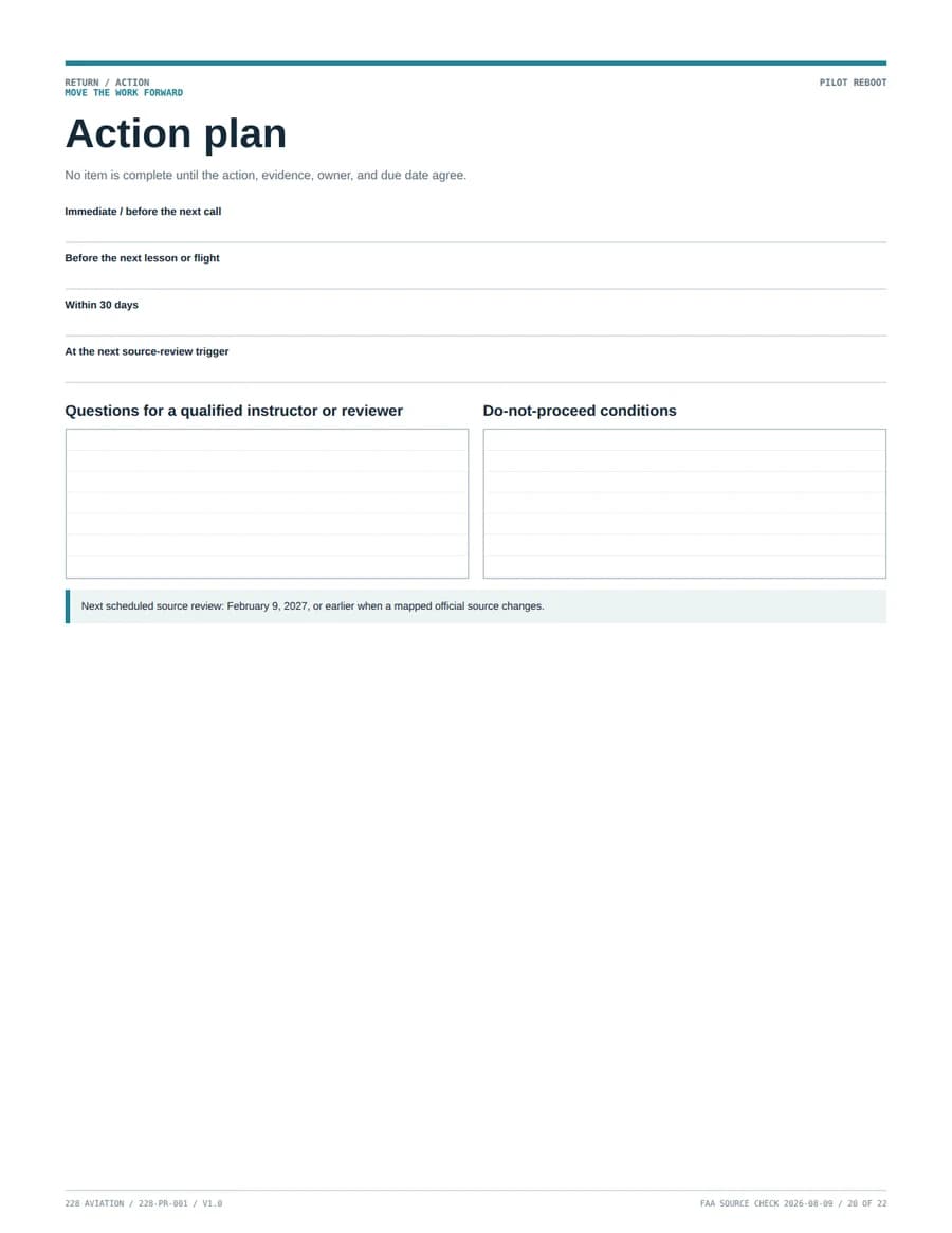 Pilot Reboot action plan worksheet